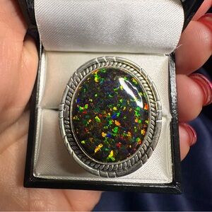 Ring Confetti Opal 925 Sterling Silver Split Shank Band Statement Ring